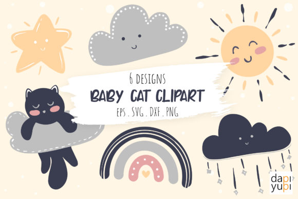 Adorable Baby Animal Clipart: Sunny and Cat Illustration