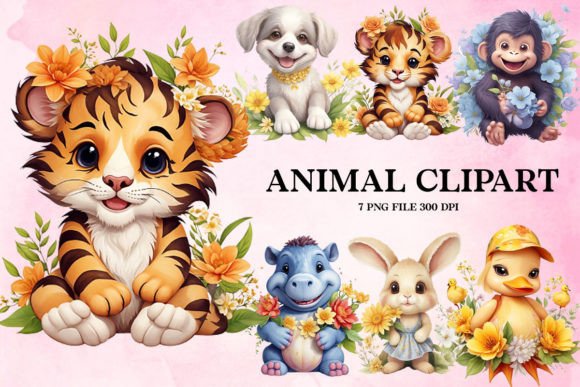 Animal with Flowers Clipart Bundle: Creative Design Assets