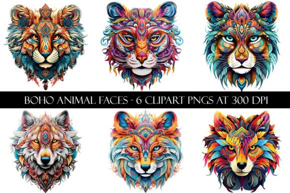 Boho Animal Face Clipart: Nature-Inspired Design Assets