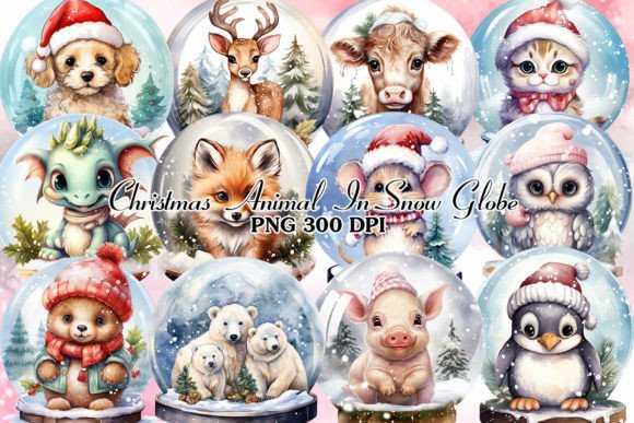 Christmas Animal in Snow Globe Clipart: Festive Design Magic