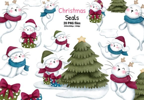 Enchanting Christmas Seals Clipart: Arctic Animal Charm