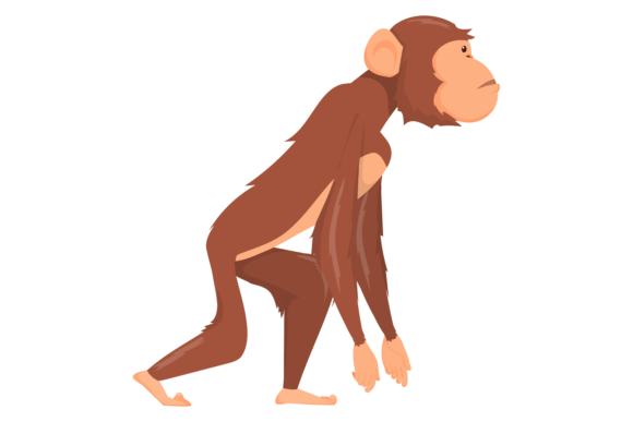 Primate Side View. Walking Animal. Cartoon: A Playful Design Asset