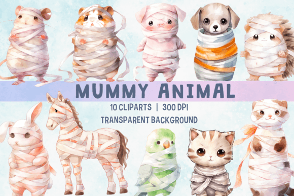Unwrap Spooky Charm: Halloween Mummy Animal PNG Clipart