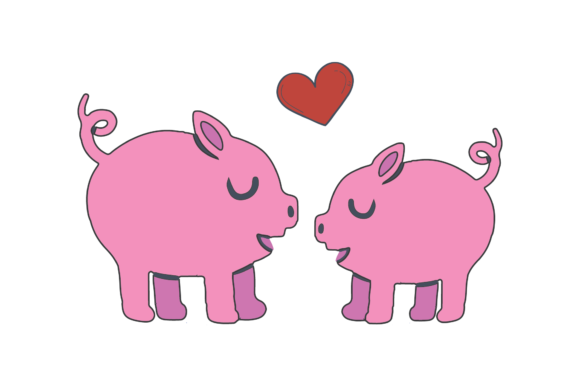 Valentines Kissing Animal Pig Oink: A Playful Vector Design